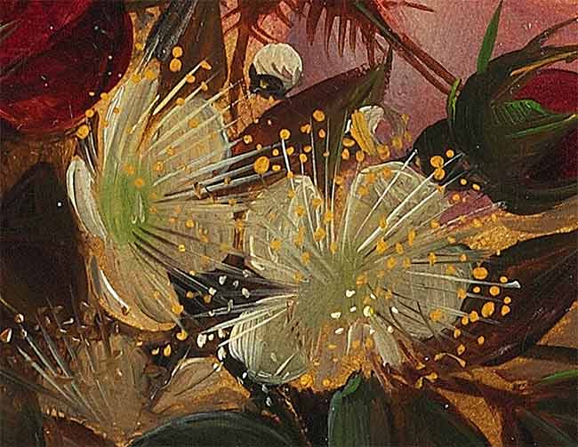 Розы и летние цветы в корзине на раме (фрагмент картины). Йенсен Йохан Лауренс