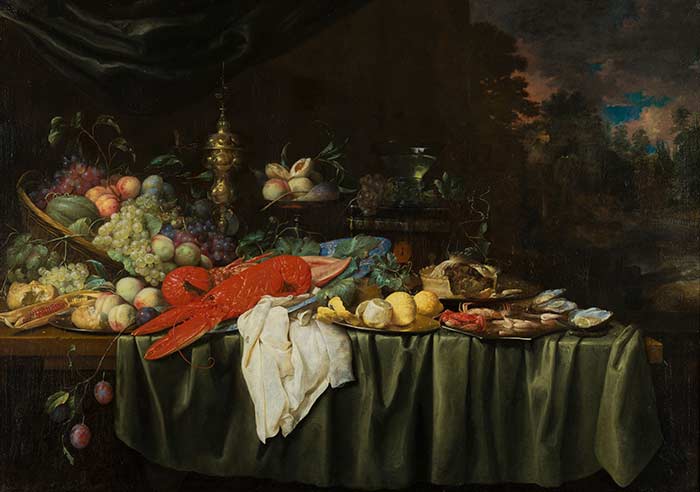 Йорис ван Сон. Натюрморт с омаром и фруктами