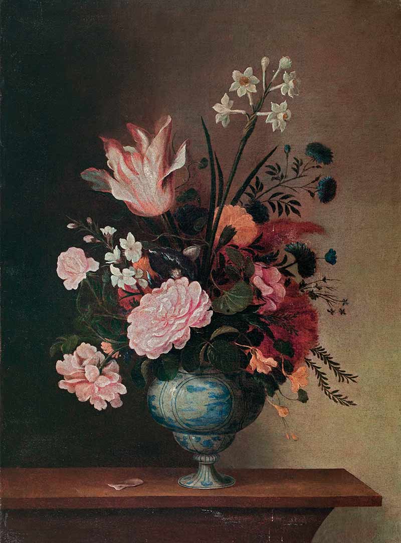 Голубая ваза с цветами. Кампробин Педро де