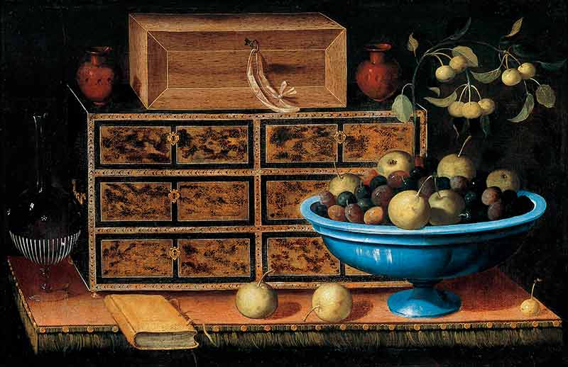 Письменный стол с сундуком и вазой для фруктов. Кампробин Педро де