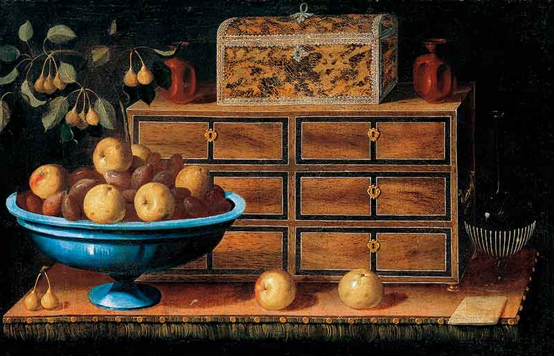 Письменный стол с сундуком и вазой для фруктов. Кампробин Педро де