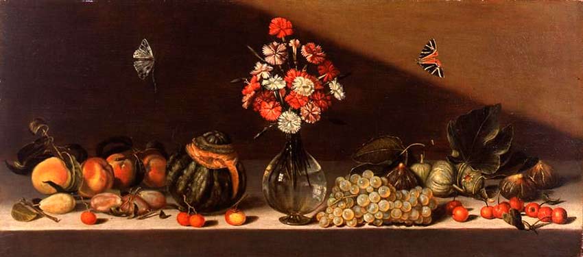 Натюрморт с фруктами, цветком и двумя бабочками. Караваджо