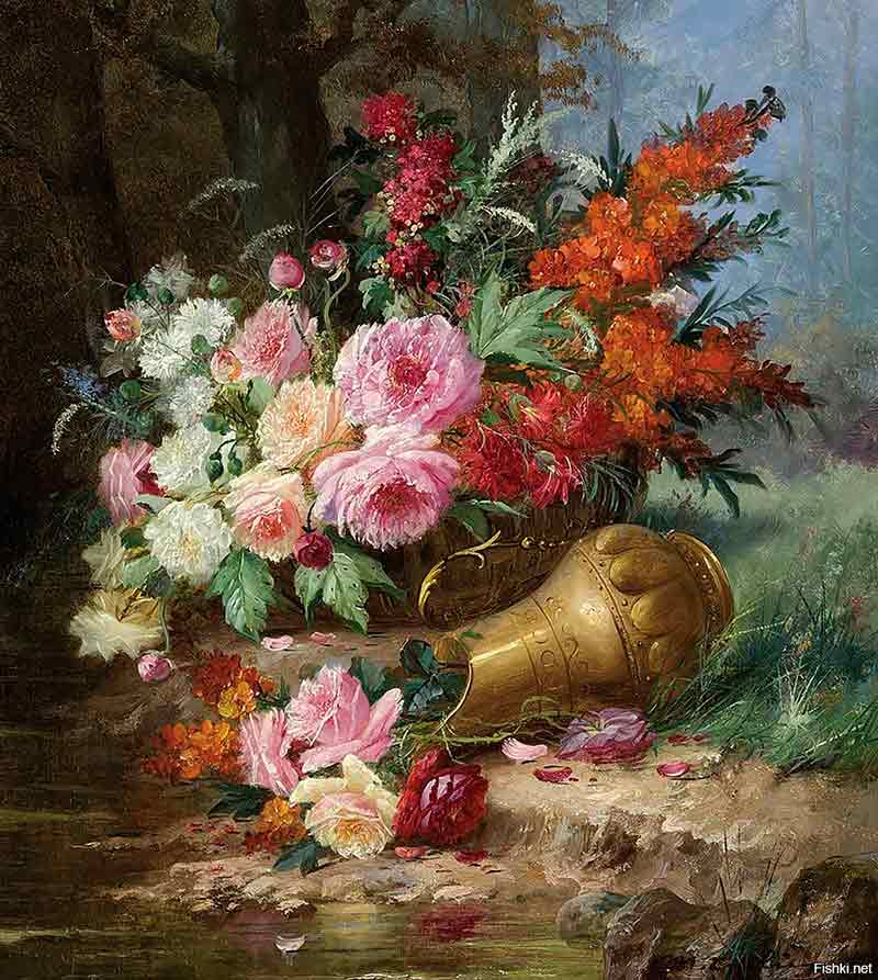 Карлье Модест. Цветы в корзине у ручья