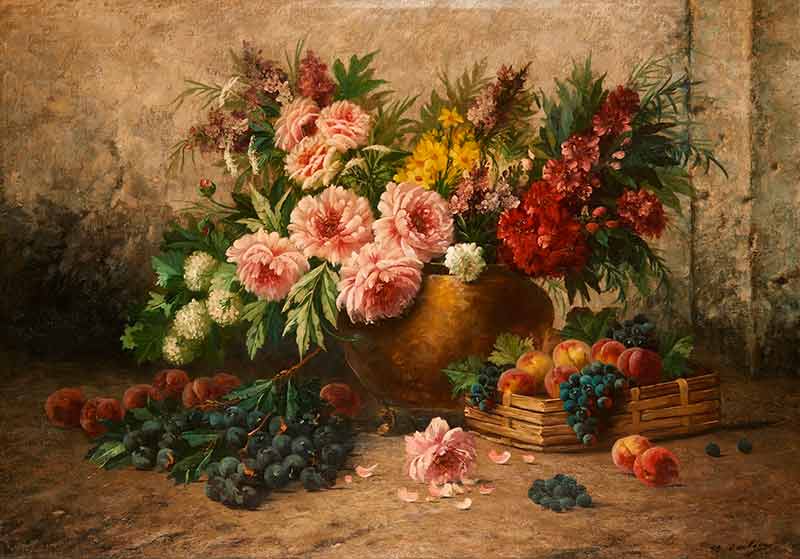 Карлье Модест. Горшок с цветами и виноградом