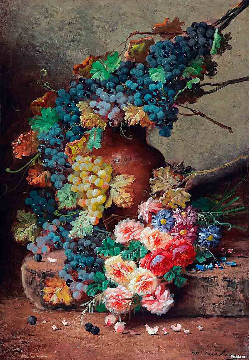 Карлье Модест. Виноград с цветами