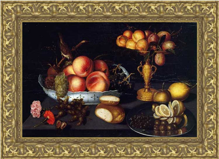 «Натюрморт с вазой для фруктов и подставкой для слив» в раме. Кодино, Франческо