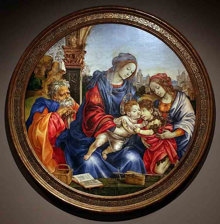 «Святое семейство со святым Иоанном Крестителем и святой Маргаритой» в раме. Липпи, Филиппино