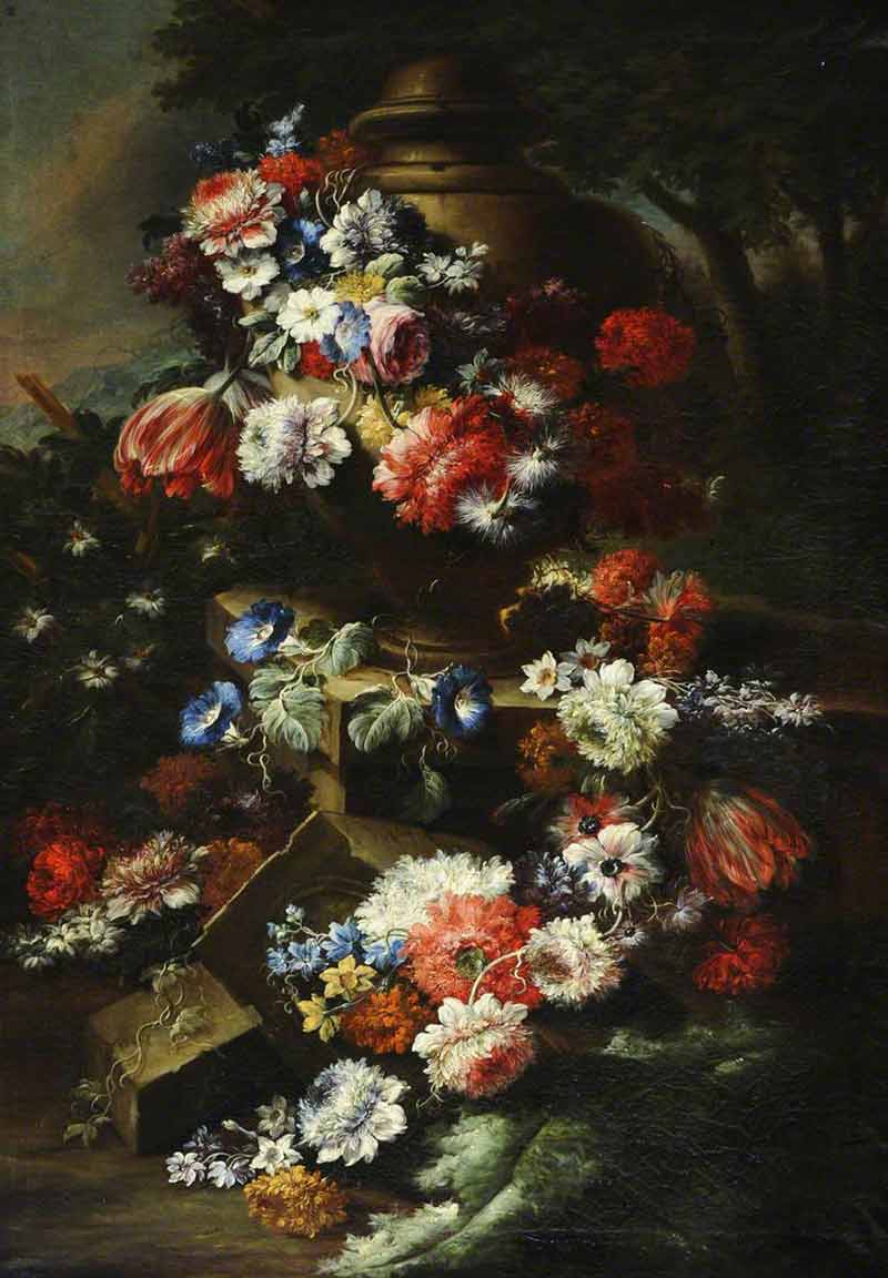Гирлянда из цветов, задрапированная вокруг вазы. Лопес, Гаспаро