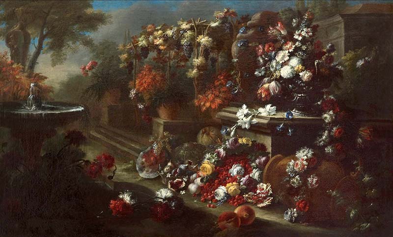 Лопес, Гаспаро. Натюрморт с цветами и фруктами