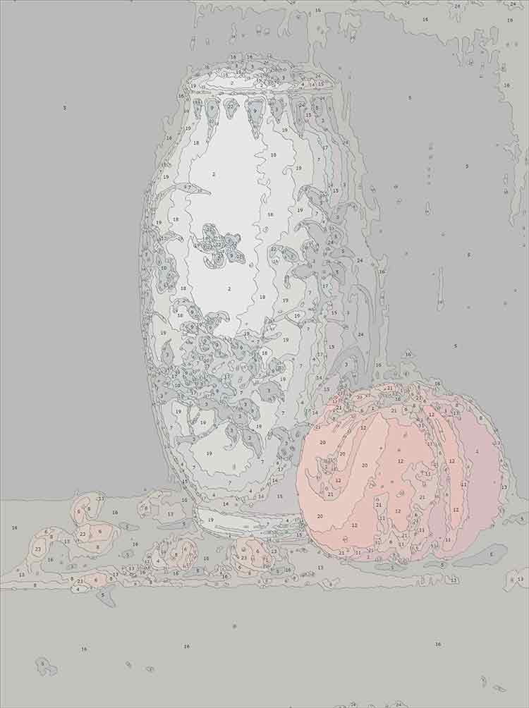 Раскраска по номерам. Картина по номерам. Натюрморт с китайской вазой, фундуком и апельсином