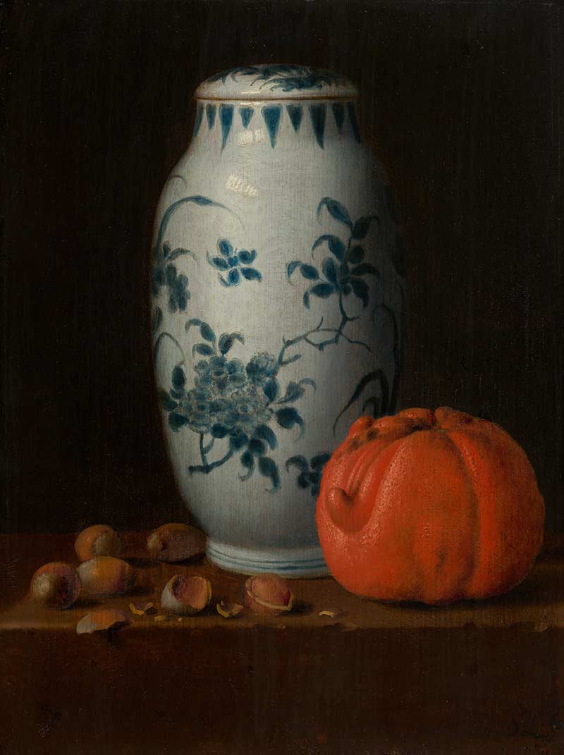 Натюрморт с китайской вазой, фундуком и апельсином. Люттичуйс, Симон