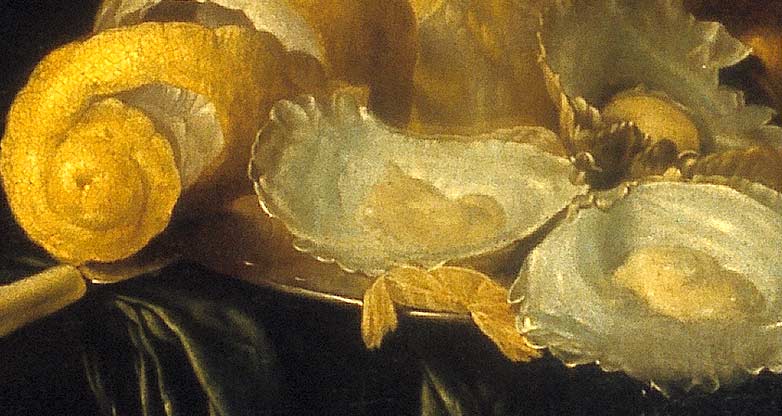 Натюрморт с устрицами и очищенным лимоном. Фрагмент №1 Люттичуйс, Симон