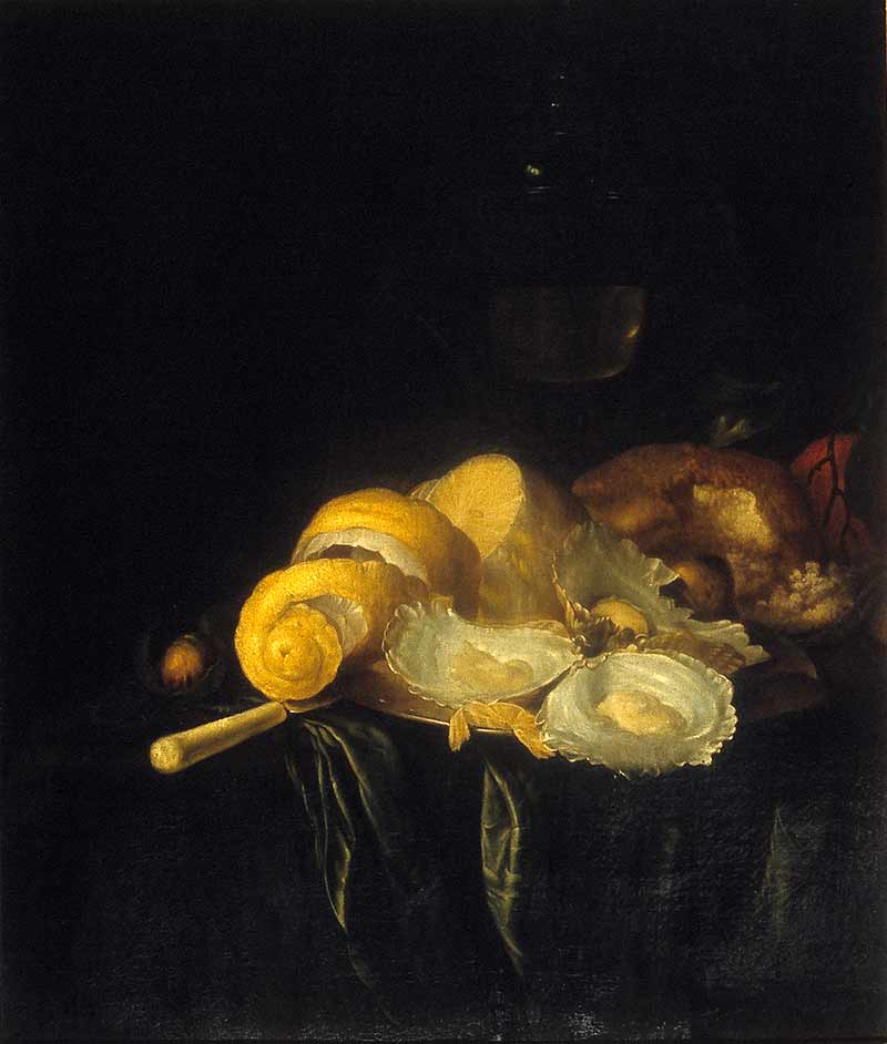 Натюрморт с устрицами и очищенным лимоном. Люттичуйс, Симон