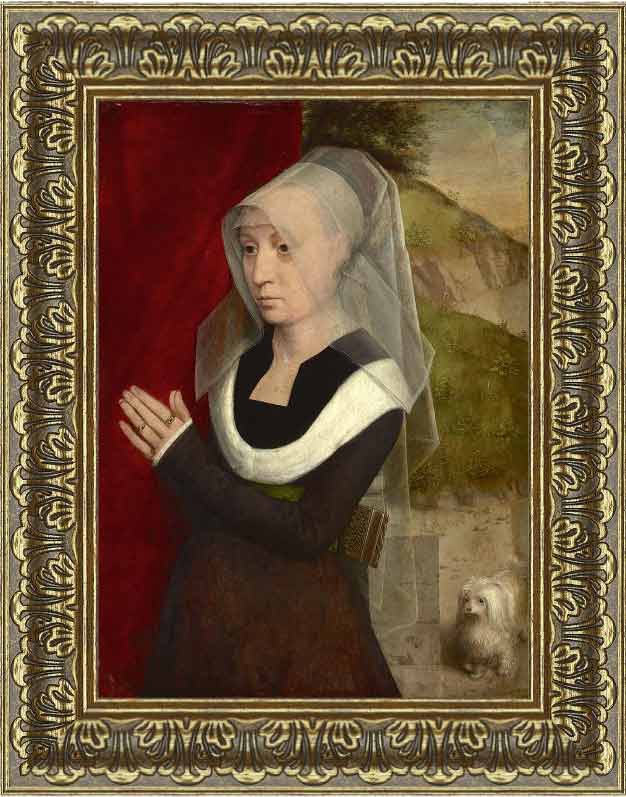 «Портрет женщины на молитве» в раме. Мемлинг, Ханс