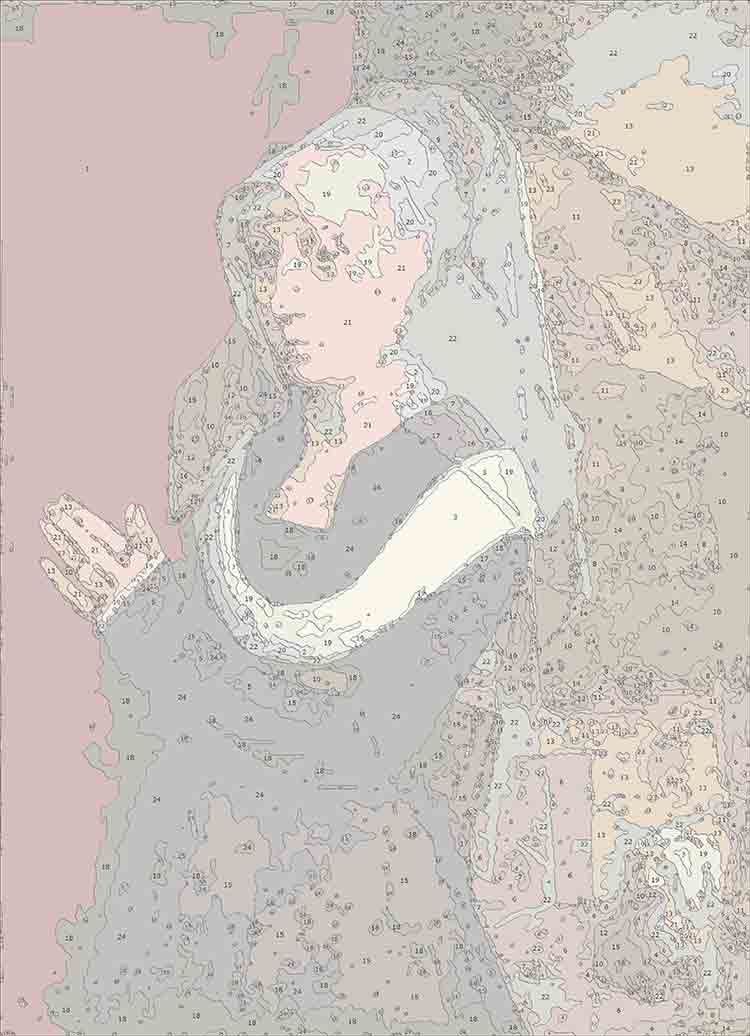 Раскраска по номерам. Картина по номерам. Портрет женщины на молитве