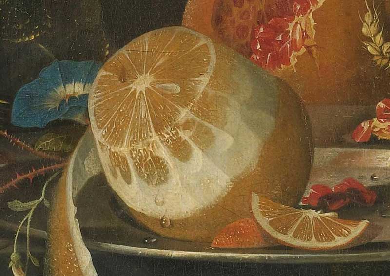 Натюрморт с фруктами и щеглом. Фрагмент №3 Миньон, Абрахам