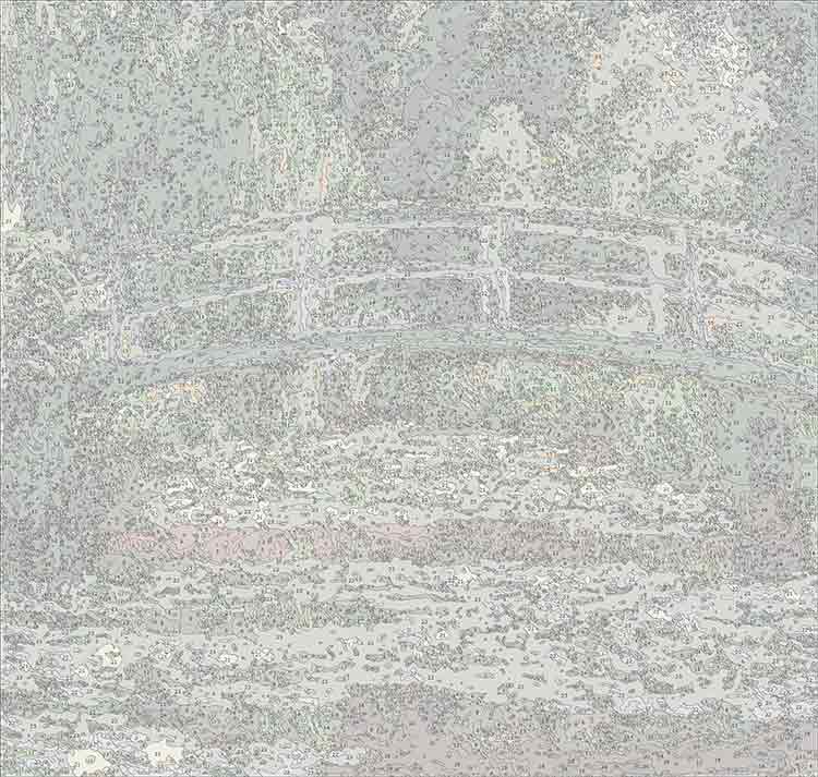 Раскраска по номерам. Картина по номерам. Японский пешеходный мост и бассейн с кувшинками, Живерни