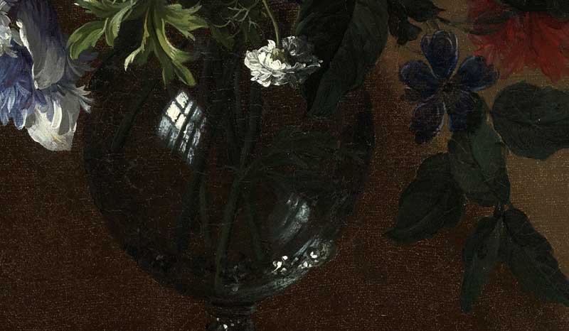 Букет цветов в стеклянной вазе. Фрагмент №1 Монье Жан-Батист