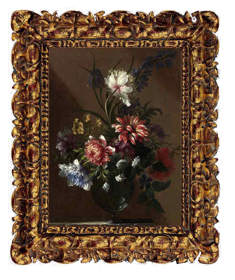 «Букет цветов в стеклянной вазе» в раме. Монье Жан-Батист