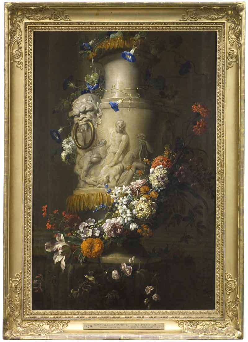 «Мраморная ваза с гирляндой цветов» в раме. Монье Жан-Батист