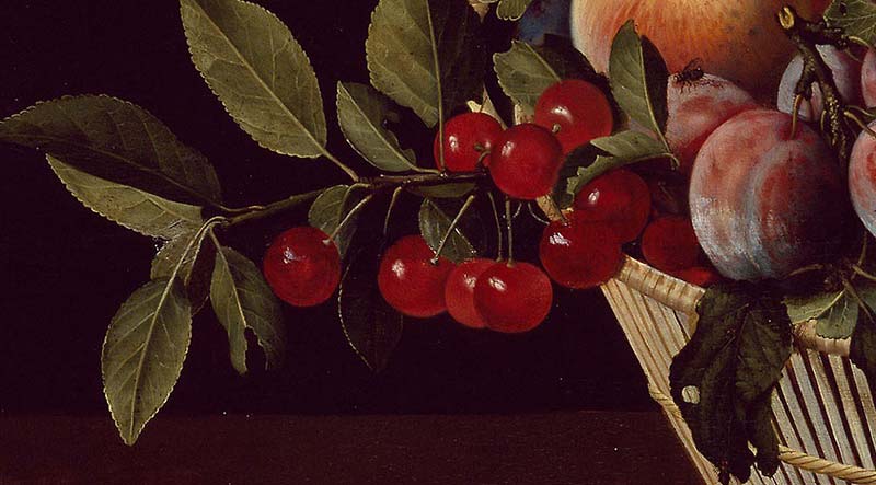 Натюрморт с корзиной фруктов и гроздью спаржи. Фрагмент №1 Муайон Луиза