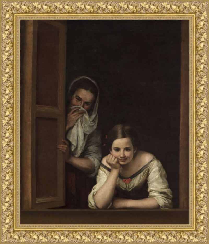 «Две женщины в окне» в раме. Мурильо, Бартоломе Эстебан