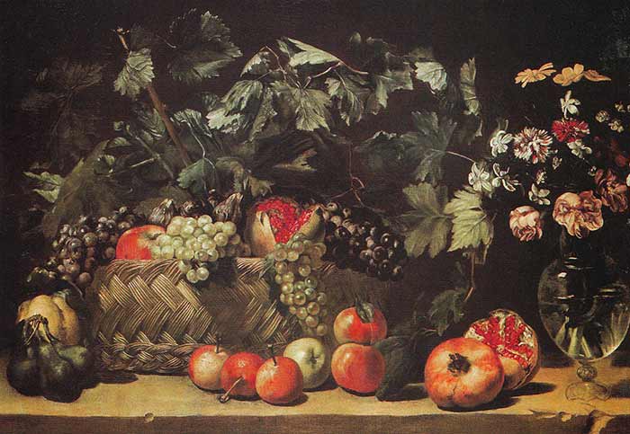 Натюрморт с фруктами и со стеклянной вазой. Неизвестный римский художник 17 века