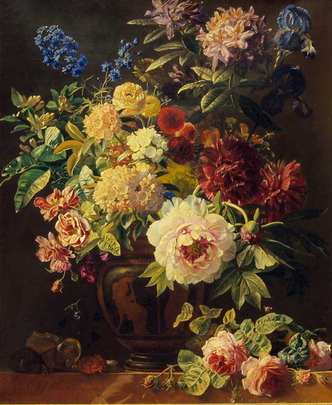Цветочный натюрморт в греческой вазе. Ос Георг Якоб Иоганн ван