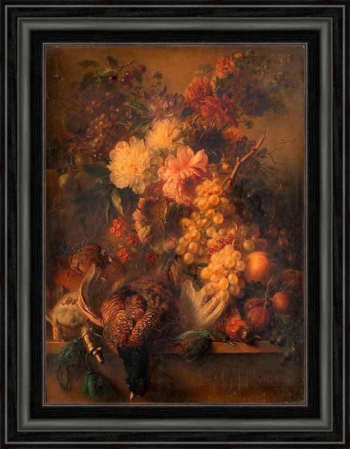 «Цветы фрукты и птица» картина. Ос Георг Якоб Иоганн ван