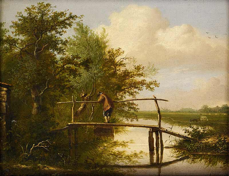 Летний пейзаж с мостиком. Ос Георг Якоб Иоганн ван