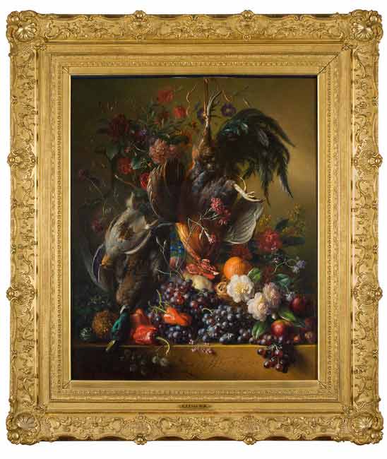 Натюрморт с цветами, фруктами и птицей. Ос Георг Якоб Иоганн ван