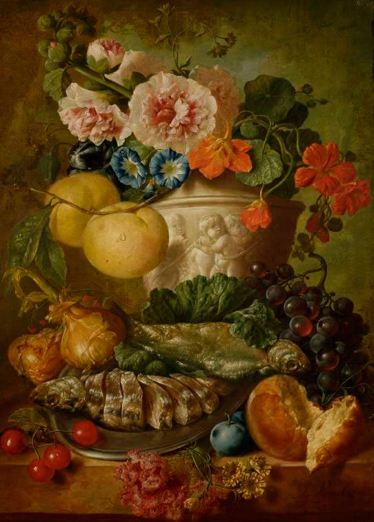 Красивая картина для домашнего интерьера «Натюрморт с фруктами и цветами»