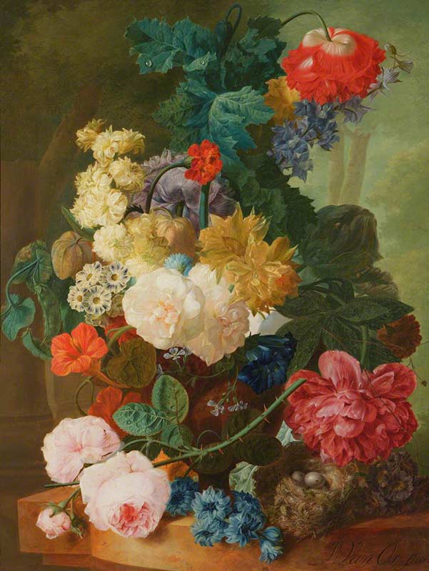 Красивая картина для домашнего интерьера «Розы, Пион, Аурикула и Фритилляры в вазе»