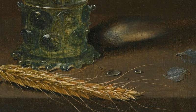 Натюрморт цветов в ромере с полевой мышью и колосом пшеницы. Фрагмент №3 Петерс, Клара