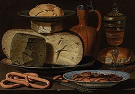 Маурицхейс музей в Гааге. Петерс, Клара. Натюрморт с сыром, хлебом и сосудами для питья