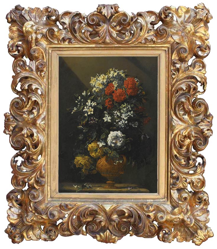 «Натюрморт с цветами в бронзовой вазе» в раме. Пикар, Жан Мишель
