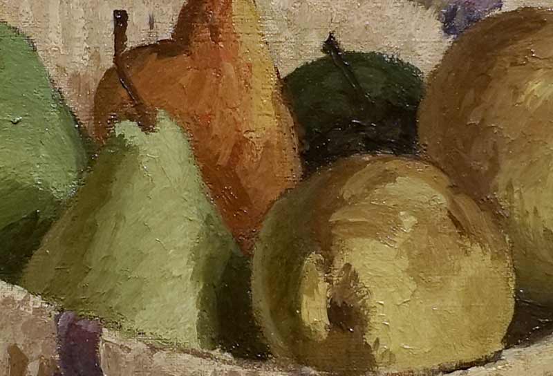 Натюрморт с яблоком, грушами в корзине. Фрагмент №1 Писсарро, Камиль