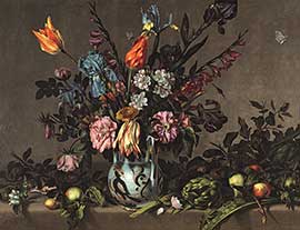 Понсе, Антонио. Натюрморт с цветами, артишоками и фруктами