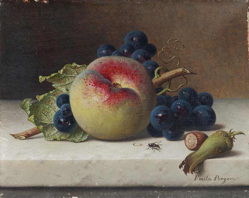 Натюрморт с фруктами и орехами на выступе