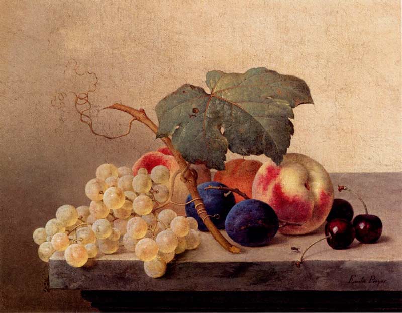 Натюрморт с виноградом, персиками, сливами и вишней