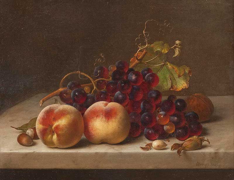 Натюрморт с виноградом и персиками