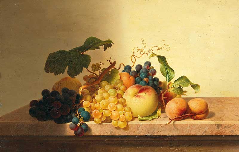 Натюрморт с виноградом, персиками и абрикосами
