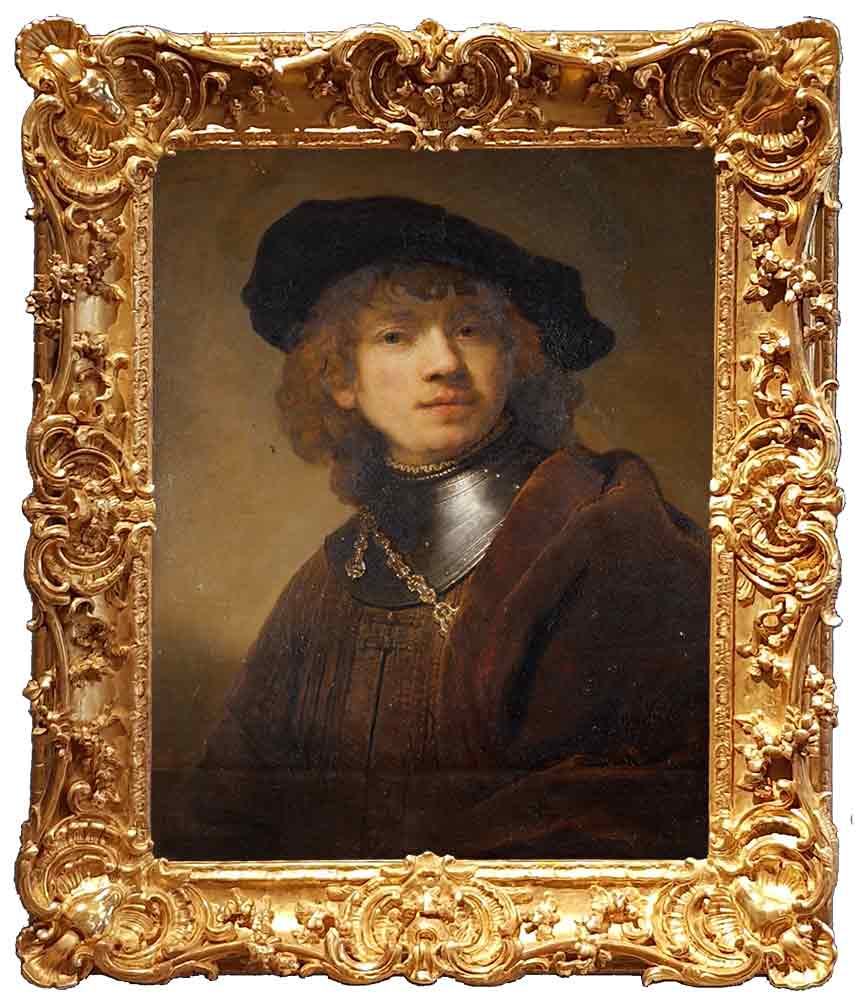 «Автопортрет Рембрандта в молодости» в раме. Рембрандт