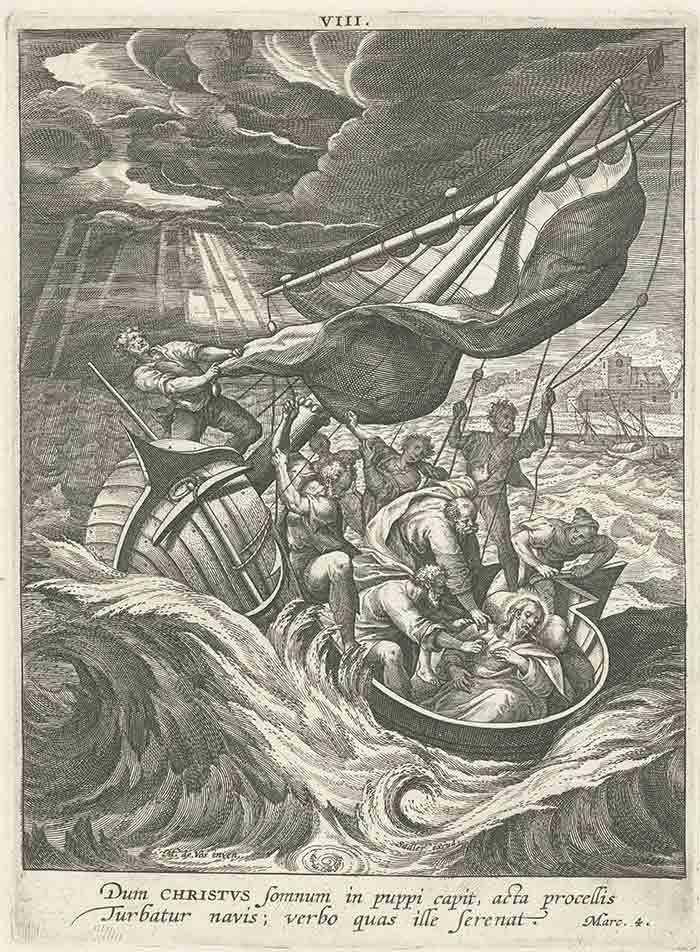 Буря на Галилейском море. гравюра Адриана Коллаерта по дизайну Мартена де Вос/ Рембрандт