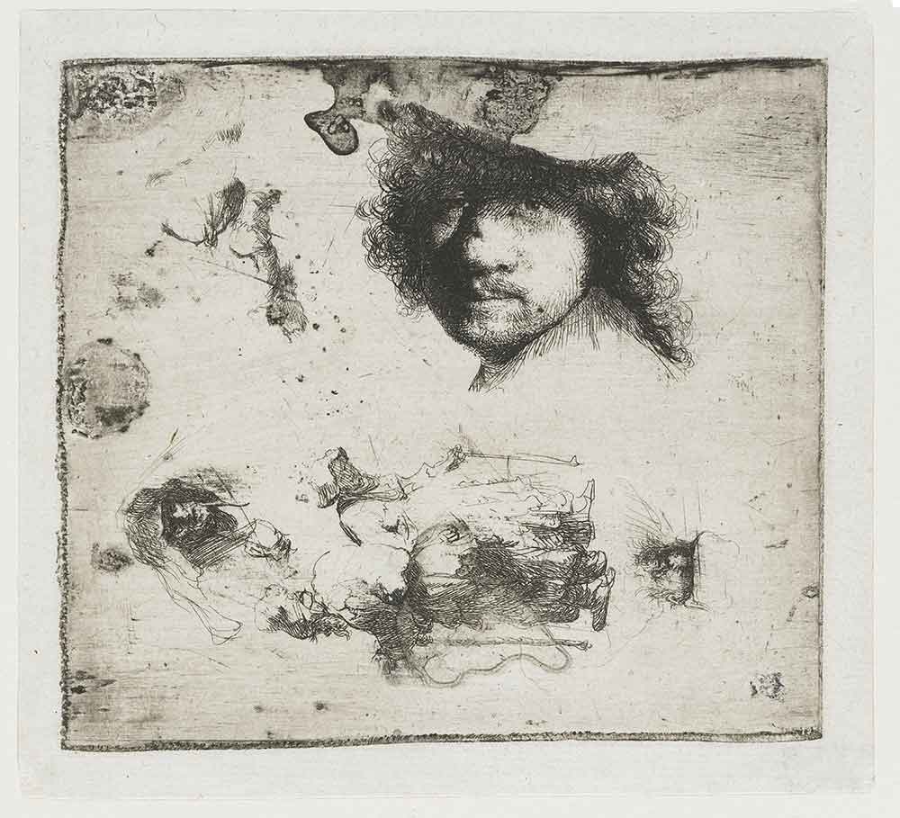 Голова художника, Пара нищих, Головы старика и женщины и др.. Рембрандт