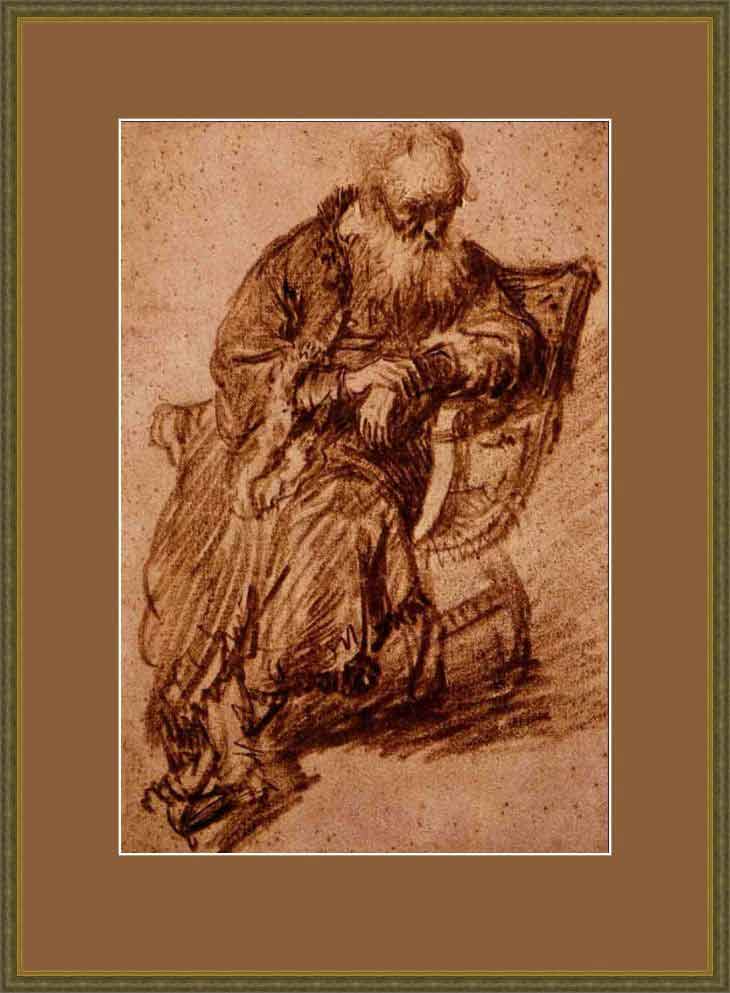 «Старик, сидящий в кресле» в раме. Рембрандт
