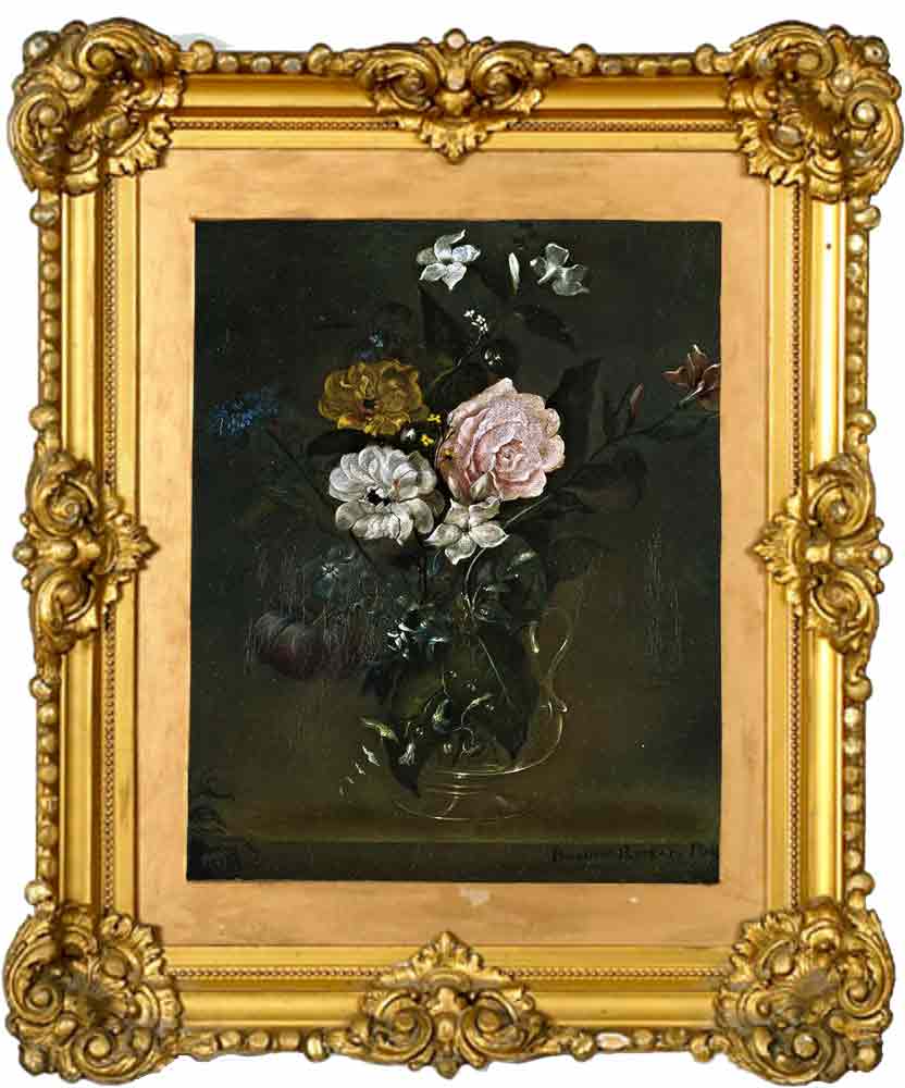 «Хрустальный цветок с розами и жасминами» в раме. Ромеро, Хуан Баутиста