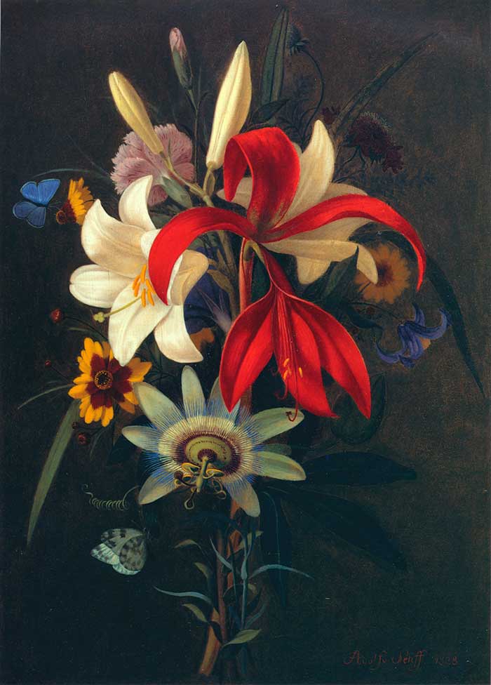 Натюрморт с лилиями и другими цветами. Зенф Карл Адольф
