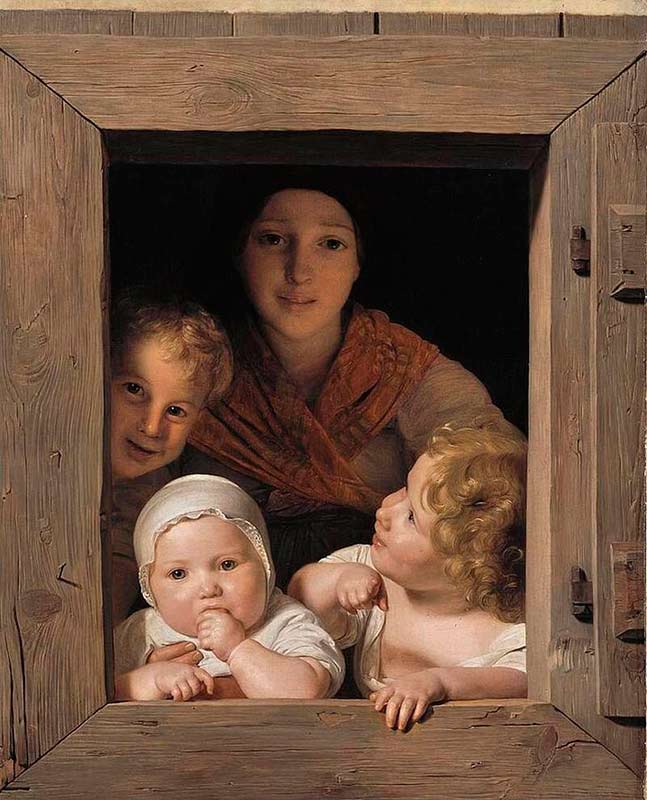 Вальдмюллер, Фердинанд Георг. Крестьянка с тремя детьми у окна