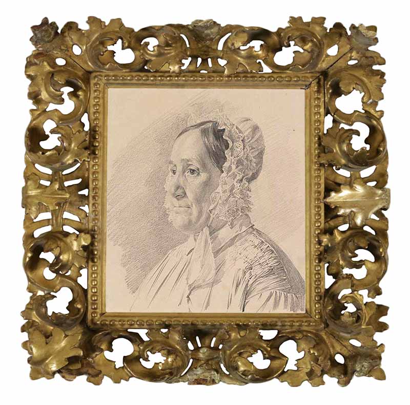 Портрет женщины в кружевном чепце, в профиль в три четверти слева